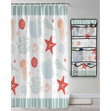 Waterproof Fabric Shower Curtain Set Ocean Green 36x72 Vintage Starfish Coral Bathroom Decor