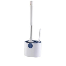 Silicone Toilet Brush Set with Long Handle and Wall Mounted Holder, Flexible Bristles, Orange Blue