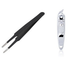 1Pcs Anti-Static Flat Square Tip Stainless Steel Straight Tweezers & 1Pcs Slanted Nail Cutter Nail Clippers