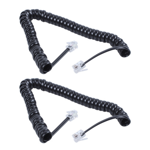 2X Replacement RJ9 4P4C Plug Coiled Stretchy Telephone Handsets Cable  Black