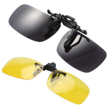Rectangle Clear Yellow Lens Rimless Clip Night Vision Driving Glasses with Polarized Rimless Rectangle Gray Lens