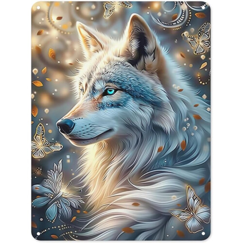 Vit Varg Vintage Metallskylt 30x20 cm