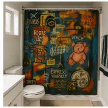 Graffiti Skull Shower Curtain 72x72 Urban Street Art Bathroom Decor WaterRepellent Fabric with Hooks