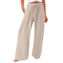 Women's cotton and linen leggings, high-waisted,-Apricot XXXL