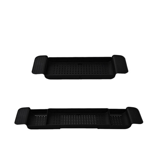 Adjustable Bathtub Tray Black with Retractable Design, Non Slip Base and Multi Function Storage Shelf