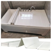 Folding Bathtub Tray Cover White Wood Grain PVC Lid, Waterproof Heat Retention and Space Saving Design