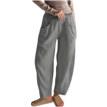 Linen Pants for Women Cotton Baggy Casual Pants Wide-Gray XL