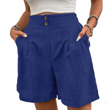 Womens Shorts Casual Elastic High Waist Zipper-royal blue L