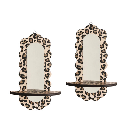 Unique Acrylic Mirror Leopard Print Wood Planter Shelf-2 pack