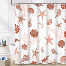 Coastal Shower Curtain 36x72 Waterproof Fabric Ocean Beach Theme with Starfish Seashell Design for Bathroom Decor