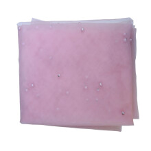 French Gauze Table Runner With Pearls Beaded Sheer Tulle-pink