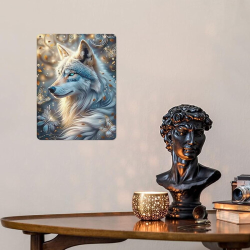 Vit Varg Vintage Metallskylt 30x20 cm 2