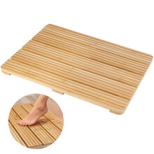 Bamboo Bath Mat for Bathroom Floor, Non Slip Bamboo Shower Mat with Wave Texture and Wide Base Pads