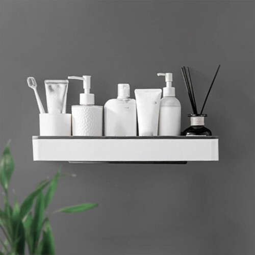 Väggmonterad toaletthylla – plast, breddad, borrfri, 2
