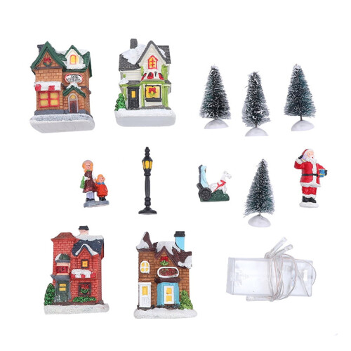 Linyer julelandsbyfigursæt – 13-delt harpiks
