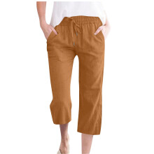 Women's cotton and linen casual straight-caramel color XL