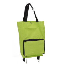 Foldable Shopping Cart with Wheels Green Fabric Rolling Grocery Trolley Bag for Multifunctional Storage