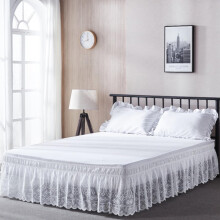 White Queen Bed Skirt 16 Inch Drop, Elastic Wrap Around Adjustable Fit, Wrinkle Resistant Pleated Hem