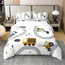 King Size Cotton Cartoon Truck Bedding Set for Boys, Luxury Multicolor Road Traffic Duvet Cover