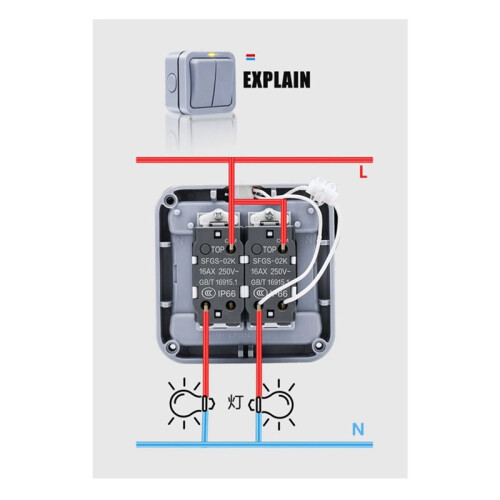 3X IP66 Wall Electrical  220V Light Waterproof  Off Security Button with Fixation Night in the Pc Power(B) 2