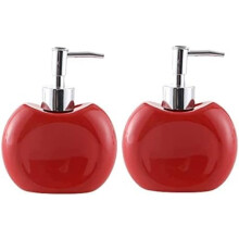 Ceramic Apple Shaped Soap Dispenser Set, 300ml Non Rust Pump Lotion Dispenser 2 Pack for Bathroom Kitchen