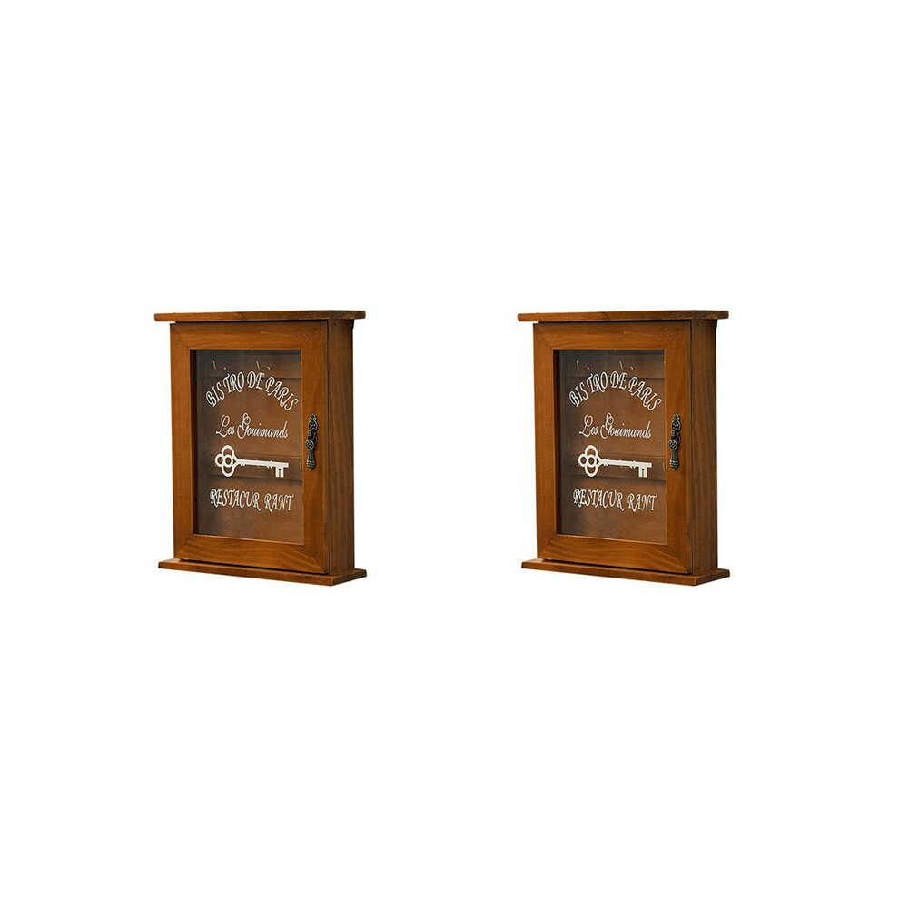 2X Wooden Key Box, Retro, Wall, Key Cabinet With Magnetic Door, Durable Solid Wood Storage With 6 Hooks-A 6031282567695