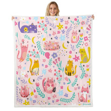 Cute Cat Sherpa Fleece Throw Blanket 50x60 Inches Kawaii Pink Soft Cozy Blanket for Girls Room