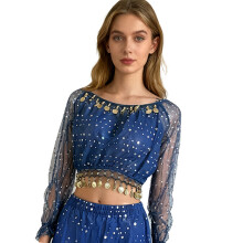 Contemporary Stage Belly Dance Top with-royal blue os