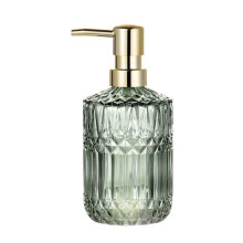 Glass Soap Dispenser 390ml, Nordic Style Clear Green Refillable Lotion Bottle with Press Pump for Bathroom Kitchen