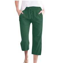 Women's cotton and linen casual straight wide-leg-Army Green XL
