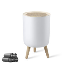 Bathroom Trash Can with Lid, 1.8 Gallon Small Trash Bin, Modern Nordic Boho Push Waste Basket for Bedroom, Office, White