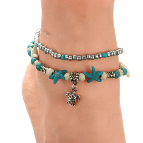 Turquoise Beaded Beach Anklet Turtle Anklet Starfish Anklet Nautical Anklet Beaded Anklet 2