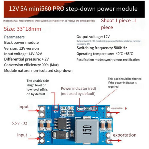 - Mini560 PRO Module D'Alimentation RéGulé Abaisseur  Sortie Haute Efficacité 12 V 2