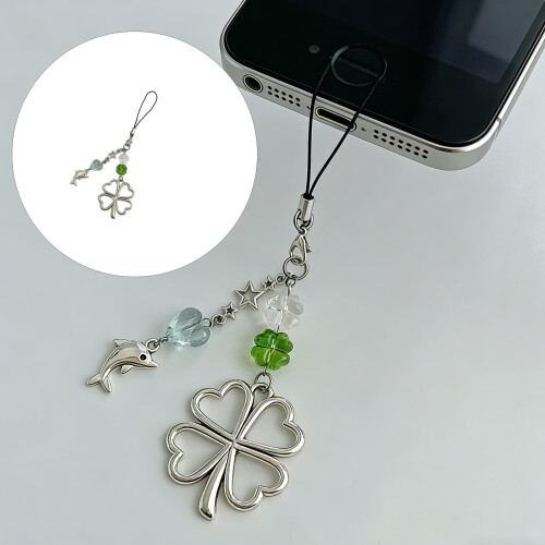 Four Leaf Clovers Charm With Dolphin Accent Silver Alloy 1