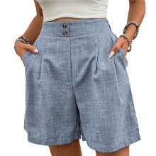 Womens Shorts Casual Elastic High Waist Zipper-Sky Blue S