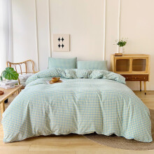 Full Size Blue Yellow Plaid Duvet Cover Set, Soft Washed Cotton Bedding with Zipper Closure and Corner Ties