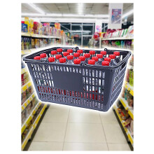 Plastic Shopping Basket 6 Pack Heavy Duty Stackable Grocery Baskets with Foldable Handles for Supermarket Use