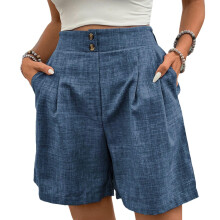 Womens Shorts Casual Elastic High Waist Zipper-hazeblue S