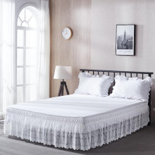 Ruffled Lace Bed Skirt California King, Wrap Around Elastic Dust Ruffle 15 Inch Drop Easy Fit