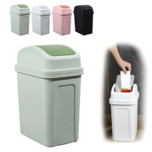 Small Swing Lid Trash Can 2 Gallon Compact Plastic Bin for Office Bathroom Easy Clean Green