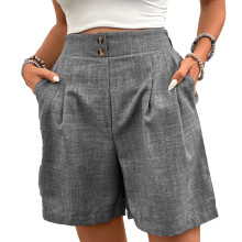 Womens Shorts Casual Elastic High Waist Zipper-Dark Grey M