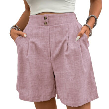 Womens Shorts Casual Elastic High Waist Zipper-Lotuspink L