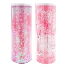 NBX ÉTui à Crayons pour GarçOn Fille Papeterie BoîTe Sables Mouvants Translucide CréAtif Multifonction éTui à Crayons Cylindrique éCole-Rose