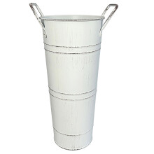French Flowers Bucket Vases with Handle Galvanized Metal-White