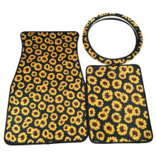 Couverture de Volant de Voiture en NéOprèNe Tournesol pour Voiture avec Tapis de Pied Avant et ArrièRe pour Plancher de Voiture pour la Plupart des