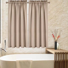Short Waffle Weave Tier Curtains for Bedroom, Taupe, 2