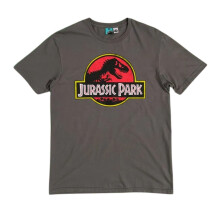 (S, Charcoal) Jurassic Park Unisex Adult Classic Logo T-Shirt