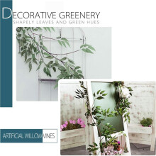 6 Pack (16.8Ft) Artificial Willow Leaves Vines Twigs- Fake Silk Hanging Willow Plant Greenery Garland String for Indoor