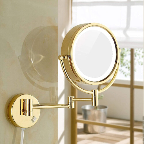 8 Inch LED Wall Mounted Makeup Mirror 3X Magnification, Double Sided Lighted Vanity Mirror with Extendable Arm and Plug Switch 2