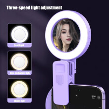 LED-selfieringlampa med spegel, 180 roterbar,